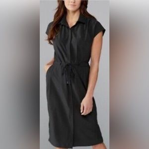REI Cooperative Sun Up Black UPF 50 Drawstring Waist Button Up Shirt Dress